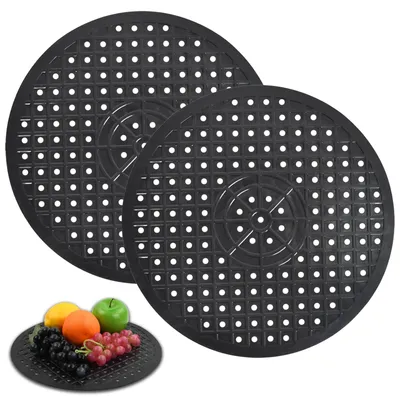 Image de Tapis égouttoir, lot de 2, tapis égouttoir rond, 31 x 31 cm, tapis égouttoir de cuisine, tapis égouttoir, tapis égouttoir en caoutchouc, tapis égouttoir rond, noir