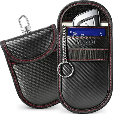 Produktbild von Schutzhülle Faradayscher Käfig, Tech-Protect KLR100 Pouch Keyless RFID Signal Blocker Case, Carbon Schwarz-Rot