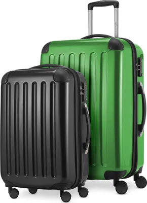 Produktbild von Alex - 2er Set Handgepäck + Mittelgroßer Koffer, Kofferset Resekofffer Trolleys Hartschale Polycarbonat glänzend,Grün-Schwarz