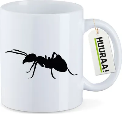 Produktbild von Huuraa Kaffeetasse Ameise Silhouette 330ml Weiß Keramik Kaffeebecher Geschenkidee