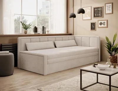 Obrázek produktu pro Rozkládací válenda s úložným prostorem 75x200 SLORA - světle béžová, pravé provedení