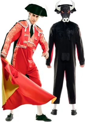 Torero Kostüm Stier Wendekostüm für Herren Gr. M-L schwarz rot Karneval Zwei in Eins Kostüm Spaßkostüm Fasching Karneval Mottoparty