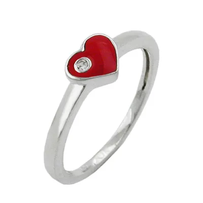 Produktbild von Ring Kinderring mit rotem Herz und weißen Zirkonia Silber 925 Ringgröße 44