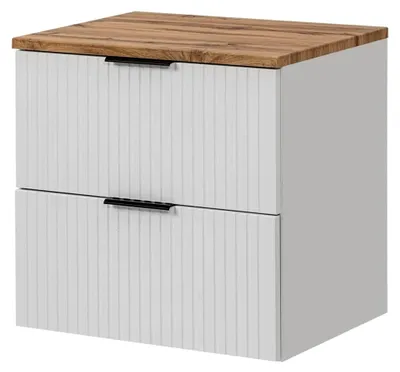 Produktbild von Waschtisch-Unterschrank 60 cm matt weiß mit gerillter Front, Wotan Eiche, Badschrank mit 2 Softclose-Auszügen, B/H/T ca. 60,6/59,2/46,5 cm