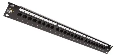 Productafbeelding van Solarix 19" patchpaneel, 24 x RJ45 CAT5E UTP, 150 MHz, zwart, 1U, modelnummer: SX24-5E-UTP-BK