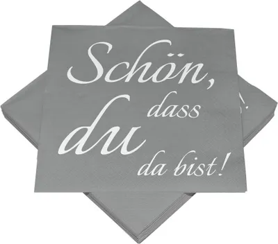 Produktbild von 20 Servietten grau "Schön, dass Du da bist" 33 x 33 cm