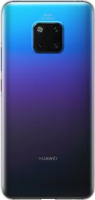 The back of a Huawei Mate 20 Pro smartphone with a gradient blue to purple finish.