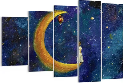Produktbild von Bild auf Leinwand - Leinwandbild - 5 Teile - Mädchen auf der Mond - 150x100cm - Wand Bild - Wanddeko - Wandbilder - Leinwanddruck - Bilder - Wanddekoration - Leinwand bilder - EG150x100-4575