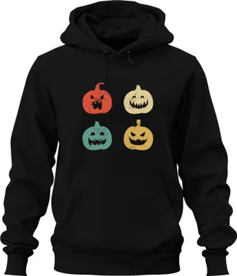 Produktbild von Halloween Kürbisgesichter Vintage Retro Grunge Kürbisgesicht Uni Hoodie Kapuzenpullover, Schwarz, XL