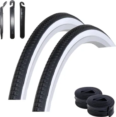 Immagine prodotto di 2 pneumatici Kenda K-103 27" a parete bianca 32-630 (27 x 1 1/4) + 2 camere d'aria abbinate SV incl. leve per pneumatici maxxi4you