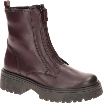 A single burgundy boot is shown against a white background.