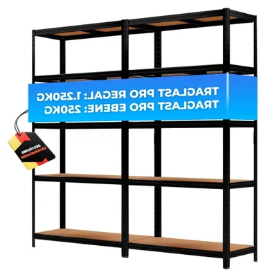 Produktbild von Schwerlastregal 180x90x40cm - 2er Set Schwarz 1250kg Traglast stabiles Metallregal für Keller, Lager und Vorratsraum