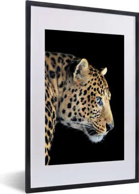 Produktbild von MuchoWow® Gerahmtes Poster Leopard - Schwarz - Pelz 40x60 cm - Poster mit Schwarzem Bilderrahmen Wandposter Rahmen Foto Bilder - Poster in Rahmen