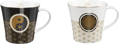 Produktbild von 2er Set Lotus Becher Yin Yang schwarz & weiß Echtgoldauflage 350ml Goebel
