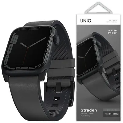 Produktbild von Uniq Straden Wasserdichtes Leder Hybrid Apple Watch Armband 45/44/42Mm - Rhino (Grau)