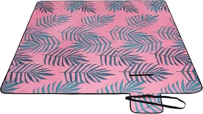 Produktbild von Famanu Picknickdecke 200 x 200 cm - wasserabweisend, faltbar, maschinenwaschbar, rosa mit Farnmuster