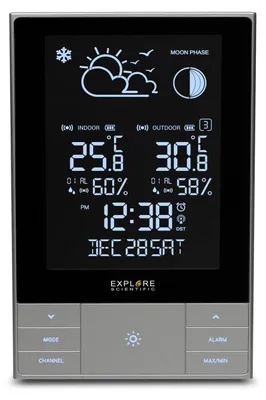 Produktbild von Bresser Optics ClimateTemp NDV, Anthrazit, Metallisch, Silber, Innen-Hygrometer, Innen-Thermometer, Außen-Hygrometer, Außen-Thermometer, Hygrometer, Thermometer, 433 MHz, LCD, DC / Batterie