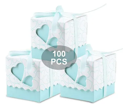 100 Papierboxen 5x5x5 cm blau, inkl. Bänder, für Gastgeschenke, Hochzeit, Taufe