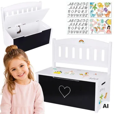 Productafbeelding van Tooky Toy 3-in-1 houten speelgoedkistbank met tekentafel