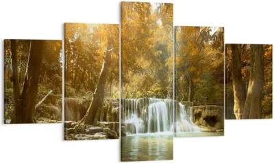Produktbild von Bild auf Leinwand - Leinwandbild - Park Wasserfall Wasser - 125x70cm - Wand Bild - Wanddeko - Leinwanddruck - Bilder - Kunstdruck - Wanddekoration - Leinwand bilder - Wandkunst - EA125x70-3789