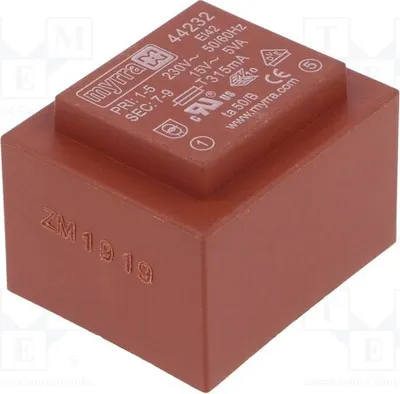 Image de 1 transformateur : courant nominal de 333 mA. Montage : 44232. Transformateur 15V, 5VA, 230VAC