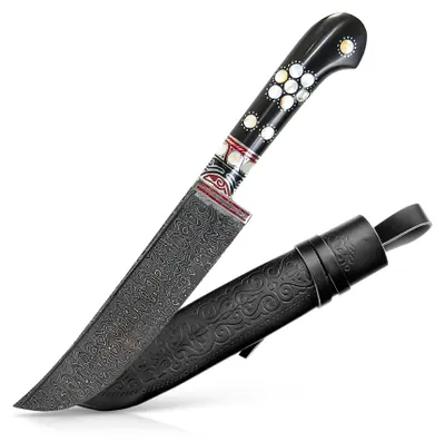 Produktbild von Usbekischer Messer aus Damaststahl – Pchak, 29 cm Kochmesser Handarbeit Küchenmesser
