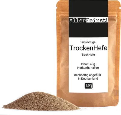 Produktbild von Trockenhefe - feinkörnige Premium Trockenhefe / Backhefe Germ Yeast für z.B. Ciabatta, Pizzateig, Kuchen, Gebäck, uvm - 40g