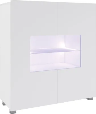 Produktbild von Highboard Schrank Vitrine LABRI 100x105x35cm Weiss Hochglanz inkl. LED