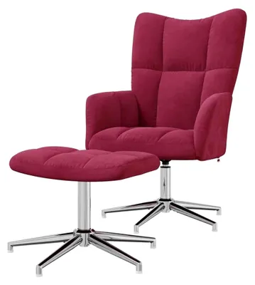 Produktbild von Relaxsessel mit Hocker in Weinrot aus Samt