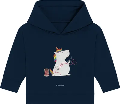 Produktbild von Mr. & Mrs. Panda Organic Baby Hoodie Einhorn Näherin 24. - 36. Monat - French Navy - Geschenk, Nähen, Stricken, Unicorn, Kapuzenshirt, Einhörner, Basteln