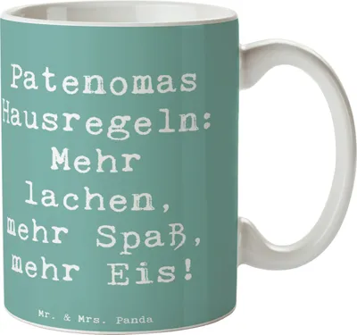 Produktbild von Mr. & Mrs. Panda Tasse mit Spruch Spruch Patenoma Hausregeln - Meeresbrise - Geschenk, Großmutter, persönliche Erinnerungen, kaffeetasse bedruckt, Becher, Spaß, Familie