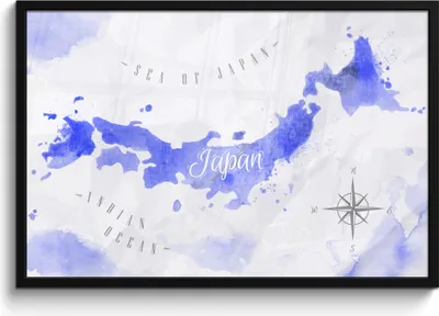 Produktbild von MuchoWow® MuchoWow® Gerahmtes Poster Aquarell - Weltkarte - Blau 90x60 cm - Poster mit zchwarzem Bilderrahmen - Fotorahmen - Foto-Plakat