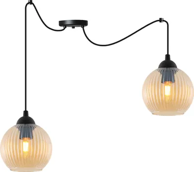 Image de Suspension RIFFLE « Araignée » noire, 2 ampoules, boule en verre ambrée, E27