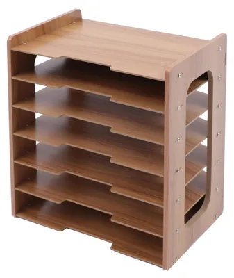 Produktbild von Dokumentenablage - Briefablage aus Holz - 7 Ebenen - Verstellbare Fächer - Für Büro und Zuhause - Braun