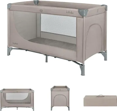 Image de Lit de voyage Kikkaboo avec un matelas plat et moelleux, entrée latérale, beige et marron