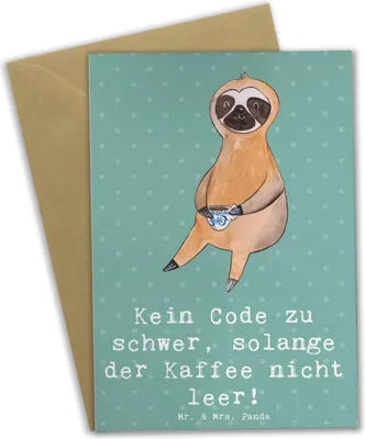 Produktbild von Mr. & Mrs. Panda Grußkarte Code und Kaffee - Meeresbrise - Geschenk, Berufsprodukte, Programmierer, Programmierung, osterkarten, kreative Geschenke, Softwareentwickler
