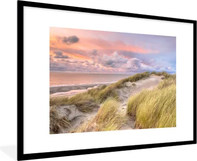 Produktbild von MuchoWow® MuchoWow® Gerahmtes Poster Strand - Meer - Düne - Sonnenuntergang 90x60 cm - Poster mit zchwarzem Bilderrahmen - Wanddekoration - Fotos