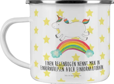 Produktbild von Mr. & Mrs. Panda Pott Einhorn Regenbogen - Weiß - Geschenk, Tasse Emaille, Einhornpower, Glitzer, becher, Unicorn, Kaffeepott, Teetasse, Erwachsenwerden