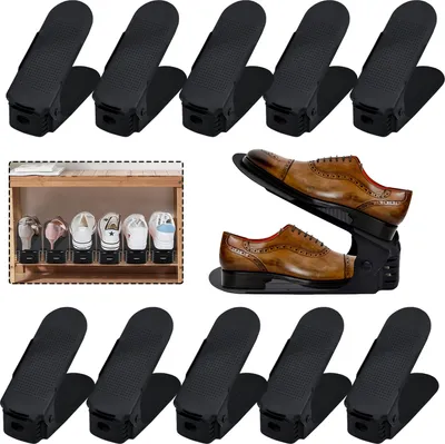 Produktbild von UISEBRT 40er Verstellbarer Schuhregale Set Rutschfest Schuhstapler 3 Höhenverstellbar Schuhaufbewahrung Schuhorganizer 40 Stück Schwarz