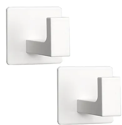 Image de Porte-serviettes sans perçage, lot de 2, crochets en acier inoxydable pour la salle de bain, crochets adhésifs résistants à l'eau, blanc