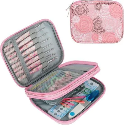 Produktbild von Famanu Häkeltasche Organizer mit Doppelreißverschluss - Rosa
