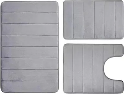 Produktbild von 3-teiliges Badematten-Set, Badezimmerteppich, wasserabsorbierend, rutschfest, dick, maschinenwaschbar, schnelltrocknend, Toilettenmatte, Duschteppich