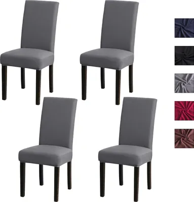 Produktbild von 4er Set Stretch Stuhlhussen Esszimmerstühle Elastischer Stuhlbezug Waschbar Spannbezug für Esszimmerstühle Bezug Hochzeit Büro Bankette Partys Deko,Grau