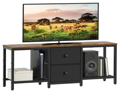 Obrázek produktu pro TV stolek - 120 x 30 x 50 cm - 2 zásuvky - Vintage hnědá a černá - Pro televizory do 55 palců