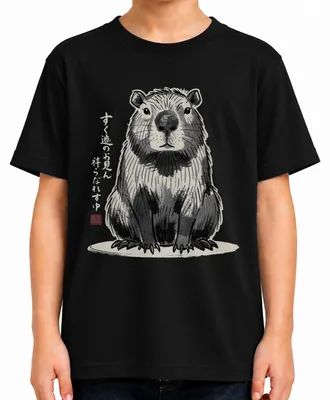 Imagen del producto de Camiseta para niños con diseño de capibara al estilo japonés sumi-e, con motivos de "cerdo de agua", estilo Y2K, en color , talla 152
