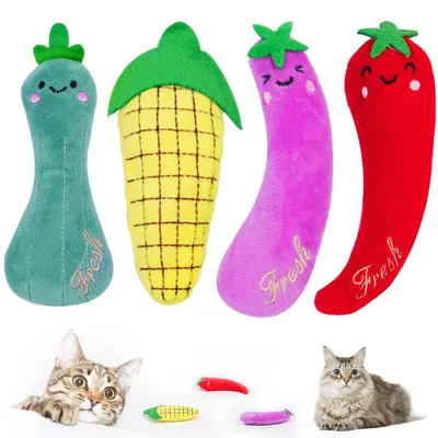Immagine prodotto di TRANKIELO® - Giocattoli interattivi per gatti con erba gatta - Confezione da 4 giocattoli a forma di verdura per gatti - Peluche sicuro e resistente