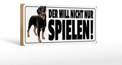Produktbild von Holzschild Spruch 27x10cm Der will nicht nur spielen Hund