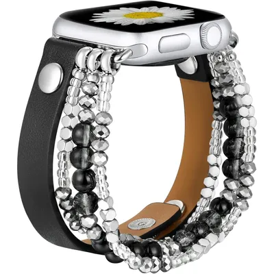 Produktbild von FFO2World Boho Perlenarmband kompatibel mit Apple Watch 42mm (Serie 10)/41mm/40mm/38mm - Schwarz - Damen Elastisches Armband