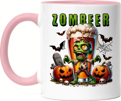 Produktbild von Zombeer Tasse Rosa Halloween Bier Zombie Grusel Party Lustig