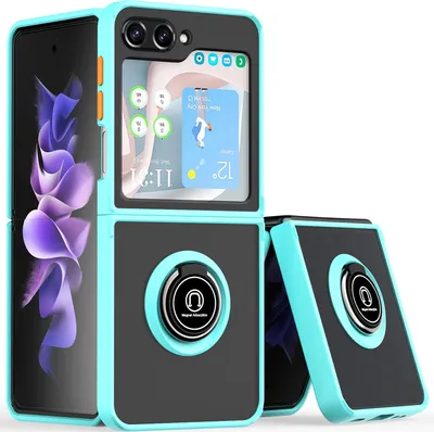 Produktbild von Hülle für Samsung Galaxy Z Flip 5 Ring Halter Ständer Matte Transluzent TPU Rahmen Stoßfest Schutzhülle Hellblau